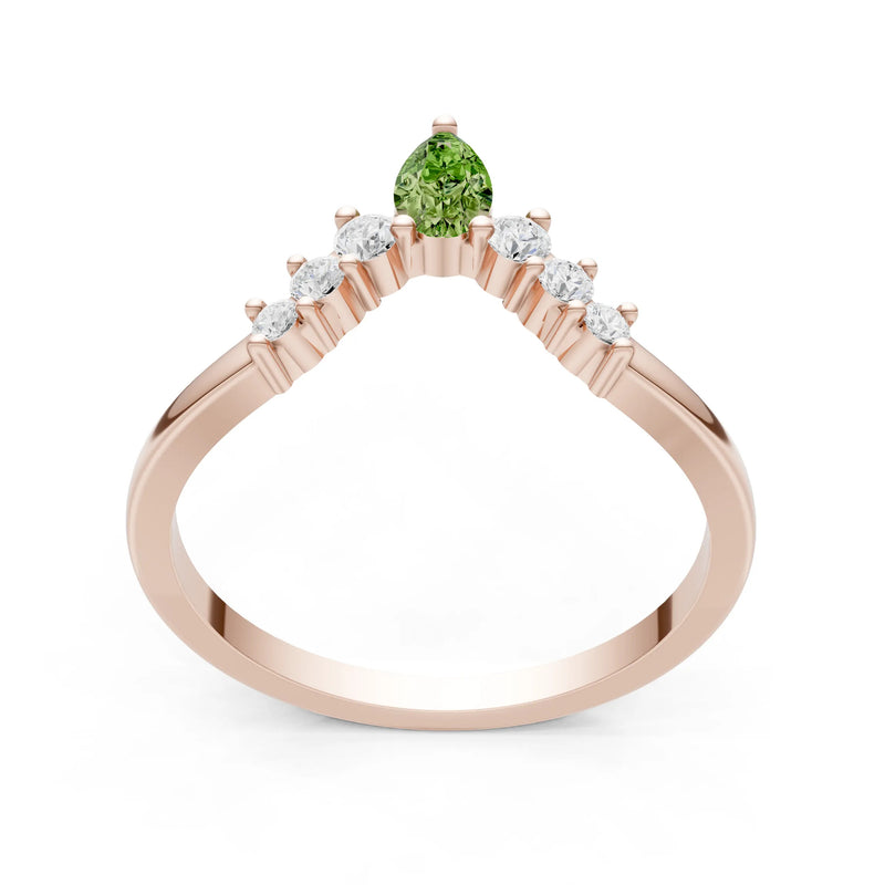 Peridot Pear & Round Shape Curved Wedding Band
