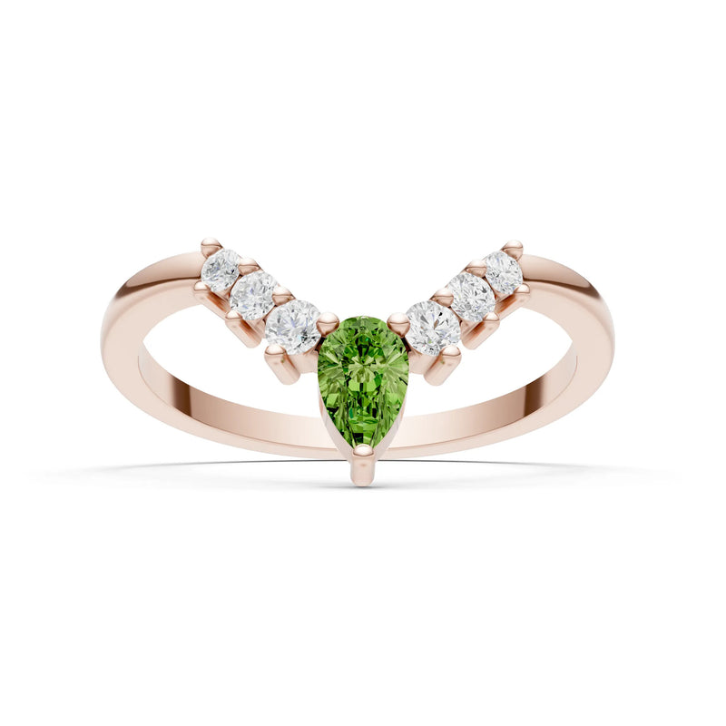 Peridot Pear & Round Shape Curved Wedding Band