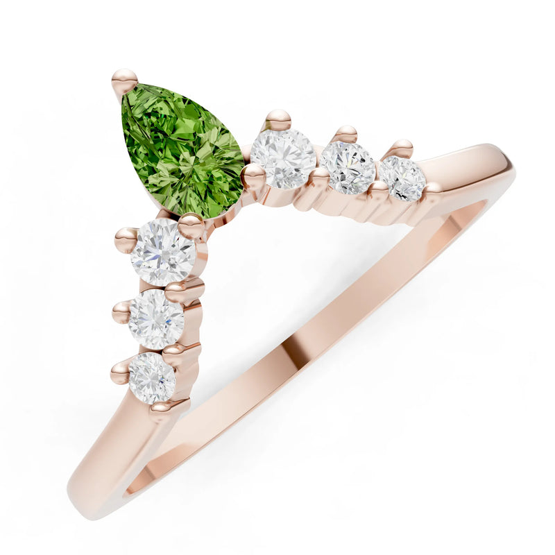 Peridot Pear & Round Shape Curved Wedding Band