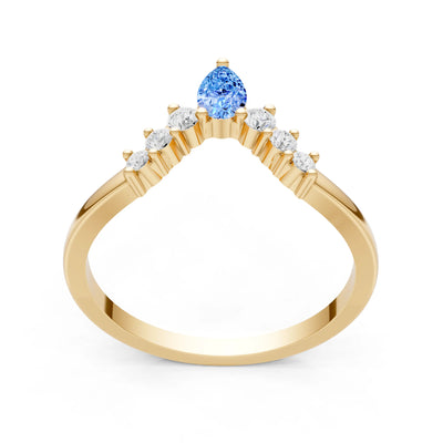 Swiss Blue Topaz Pear & Round Shape Curved Wedding Band