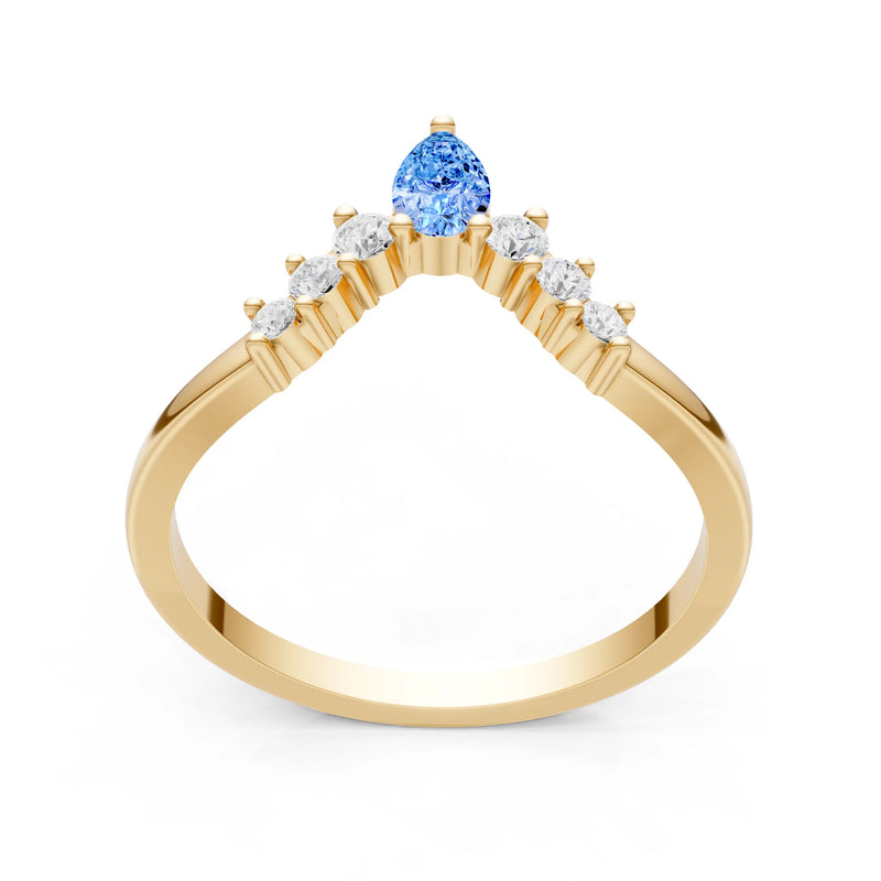 Swiss Blue Topaz Pear & Round Shape Curved Wedding Band