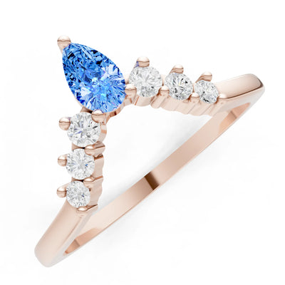 Swiss Blue Topaz Pear & Round Shape Curved Wedding Band