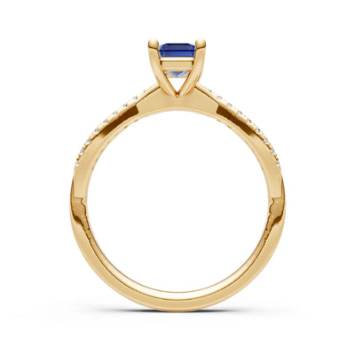 Blue Sapphire Twisted Emerald Cut Engagement Ring