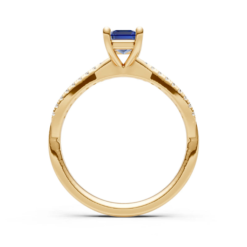 Blue Sapphire Twisted Emerald Cut Engagement Ring