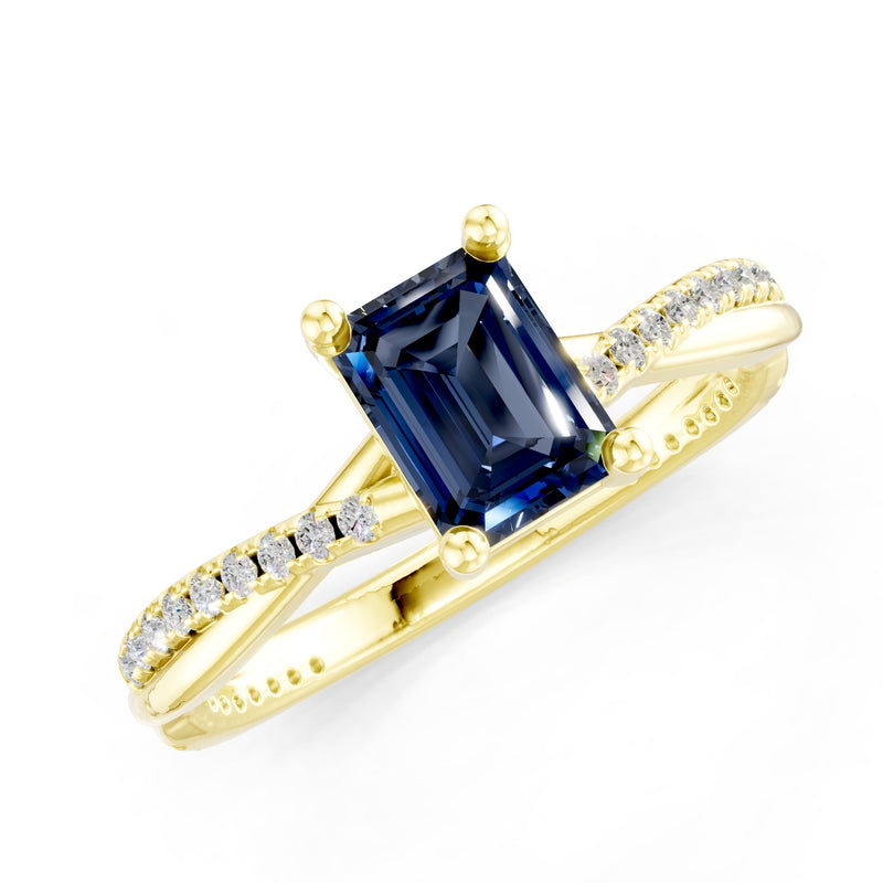 Twisted Emerald Cut Engagement Gold Ring