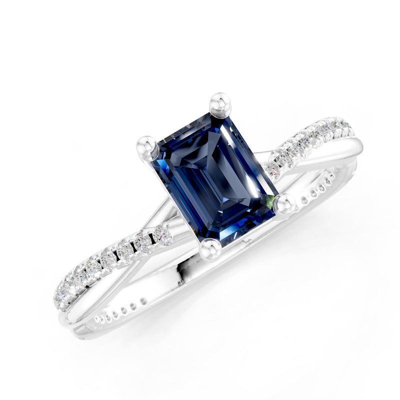 Twisted Emerald Cut Engagement Gold Ring