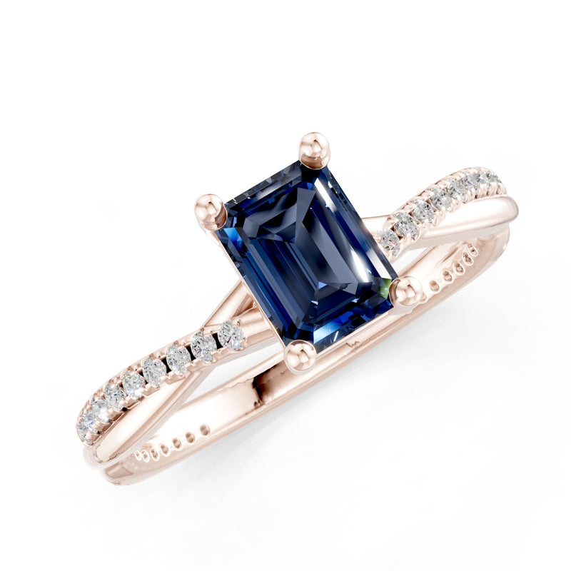 Twisted Emerald Cut Engagement Gold Ring