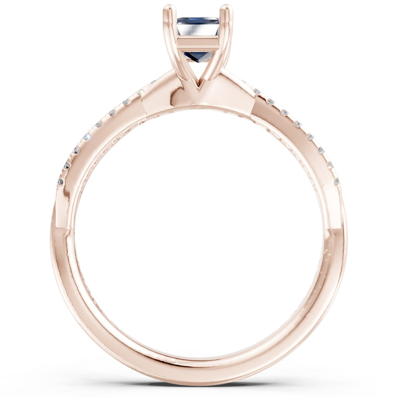 Twisted Emerald Cut Engagement Gold Ring