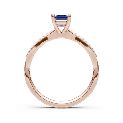 Blue Sapphire Twisted Emerald Cut Engagement Ring