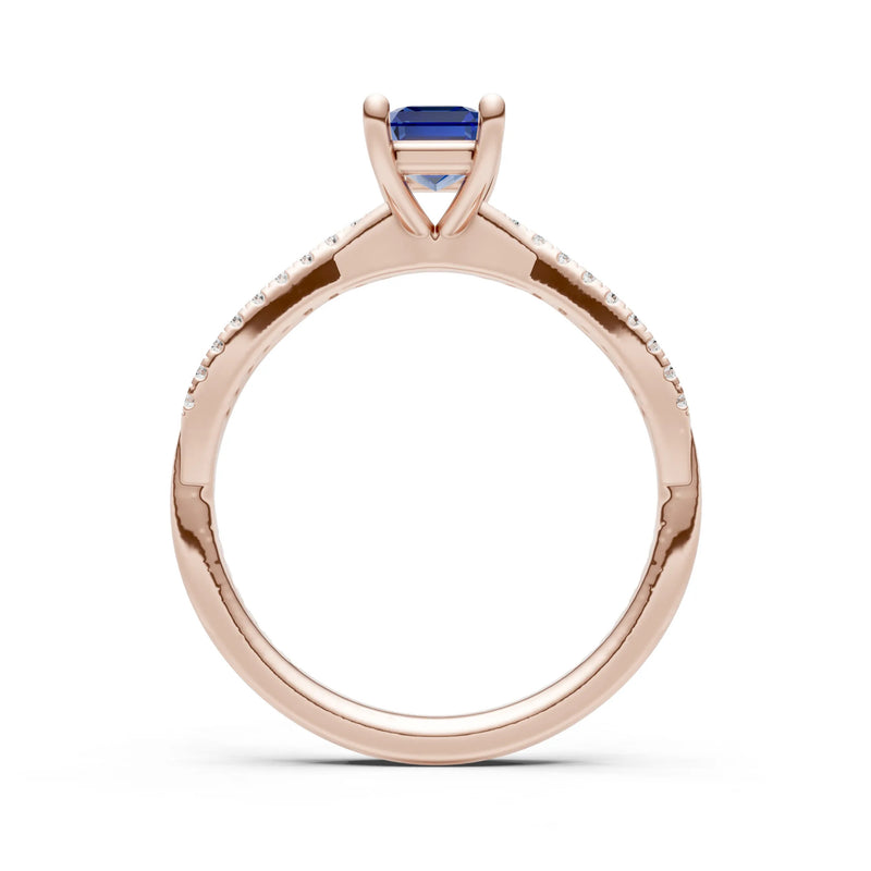 Blue Sapphire Twisted Emerald Cut Engagement Ring