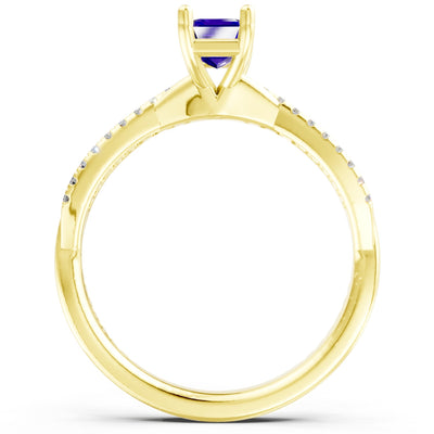 Twisted Emerald Cut Engagement Gold Ring