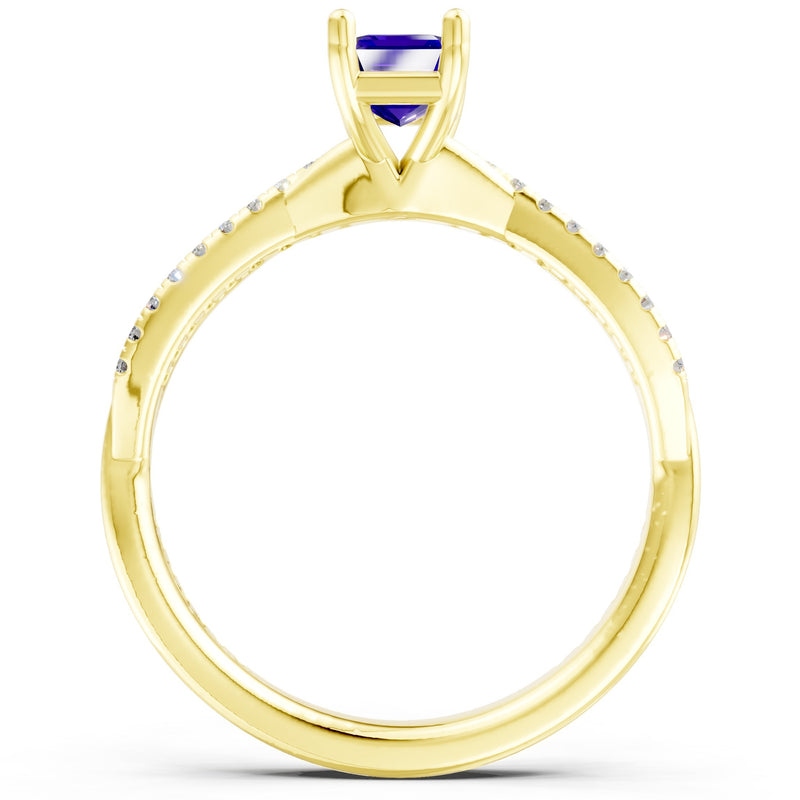 Twisted Emerald Cut Engagement Gold Ring