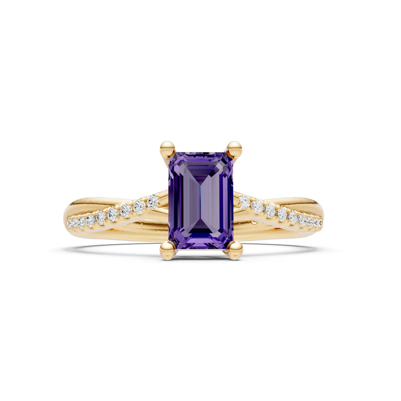 Twisted Emerald Cut Engagement Gold Ring
