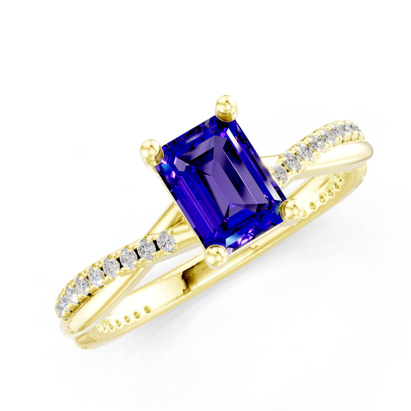 Twisted Emerald Cut Engagement Gold Ring