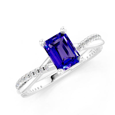 Twisted Emerald Cut Engagement Gold Ring