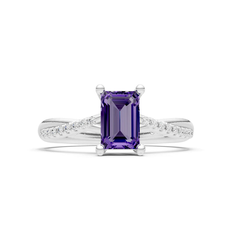 Twisted Emerald Cut Engagement Gold Ring