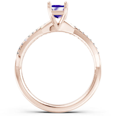 Twisted Emerald Cut Engagement Gold Ring