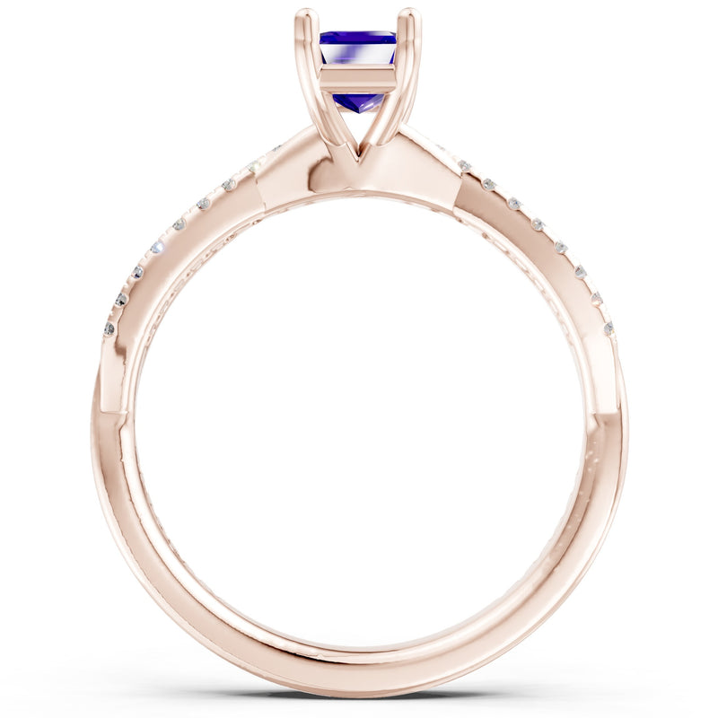 Twisted Emerald Cut Engagement Gold Ring
