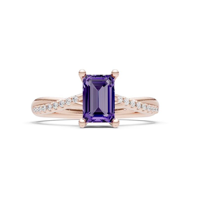 Twisted Emerald Cut Engagement Gold Ring