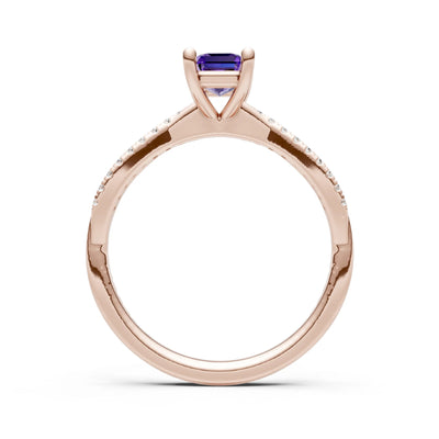 Twisted Emerald Cut Engagement Gold Ring