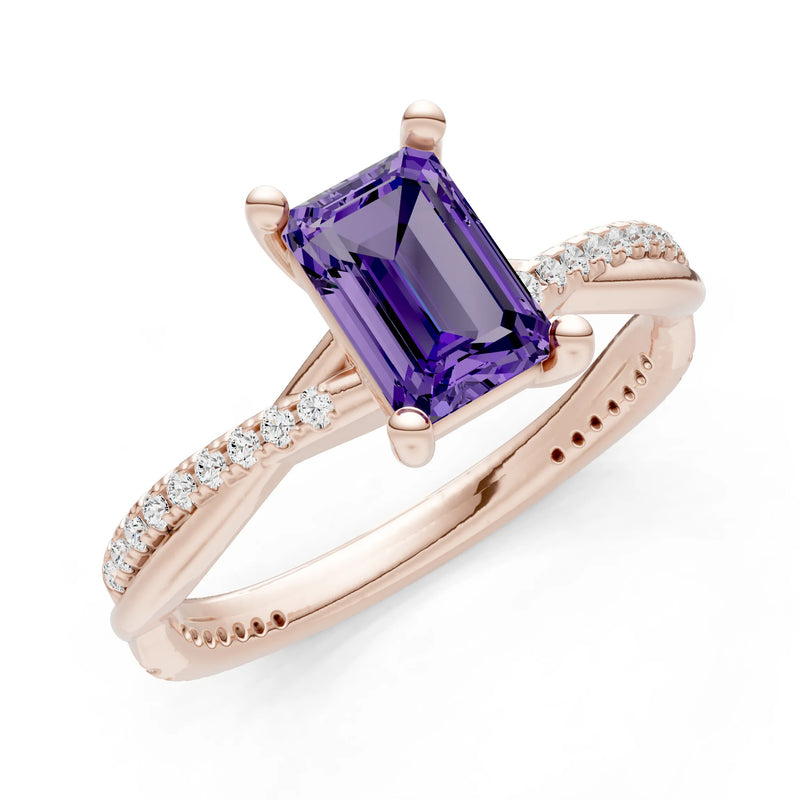 Twisted Emerald Cut Engagement Gold Ring
