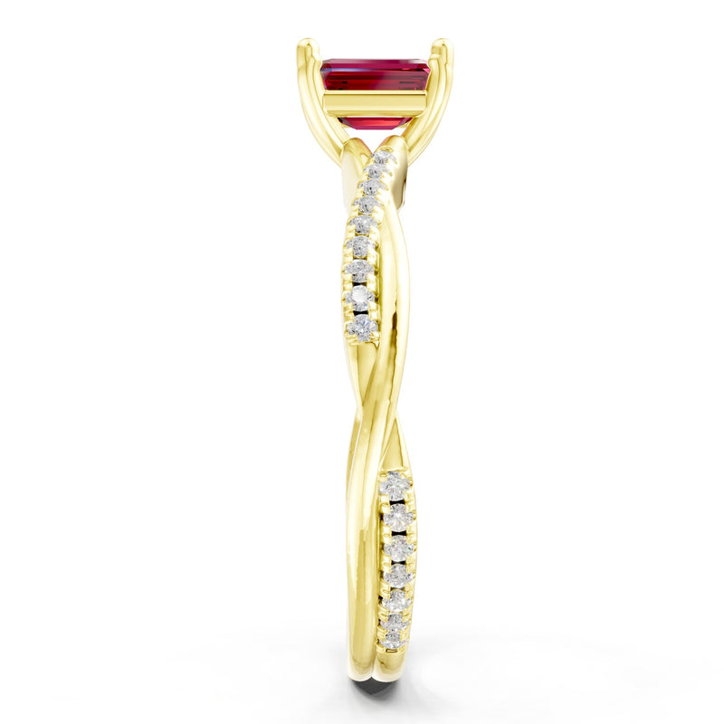 Twisted Emerald Cut Engagement Gold Ring