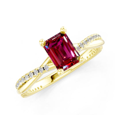 Twisted Emerald Cut Engagement Gold Ring