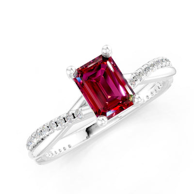 Twisted Emerald Cut Engagement Gold Ring