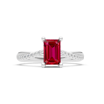 Twisted Emerald Cut Engagement Gold Ring