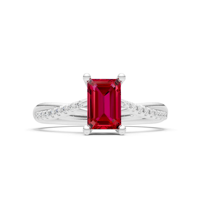 Twisted Emerald Cut Engagement Gold Ring