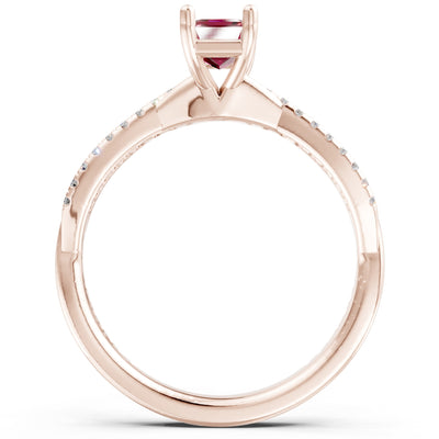 Twisted Emerald Cut Engagement Gold Ring