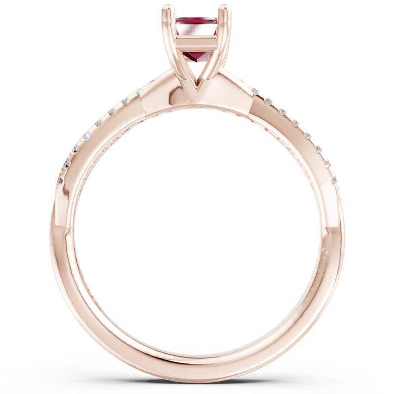 Twisted Emerald Cut Engagement Gold Ring