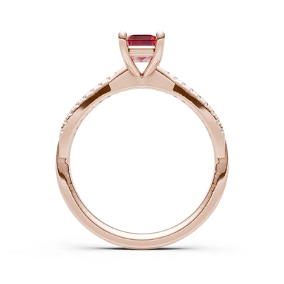 Twisted Emerald Cut Engagement Gold Ring