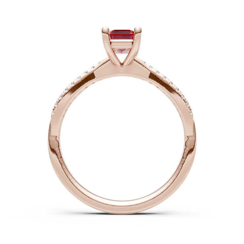 Twisted Emerald Cut Engagement Gold Ring