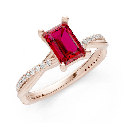 Twisted Emerald Cut Engagement Gold Ring