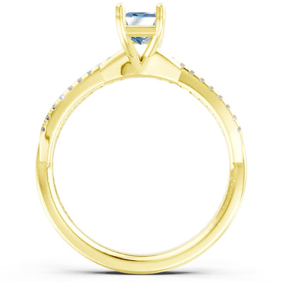 Twisted Emerald Cut Engagement Gold Ring