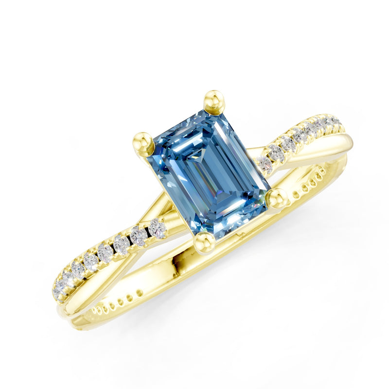 Twisted Emerald Cut Engagement Gold Ring