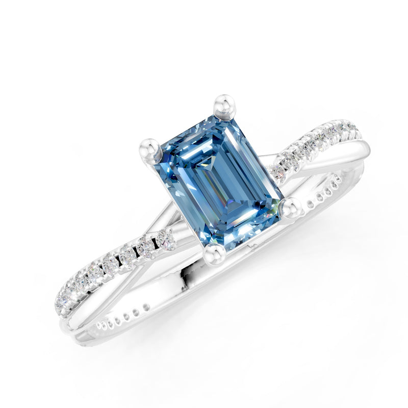 Twisted Emerald Cut Engagement Gold Ring