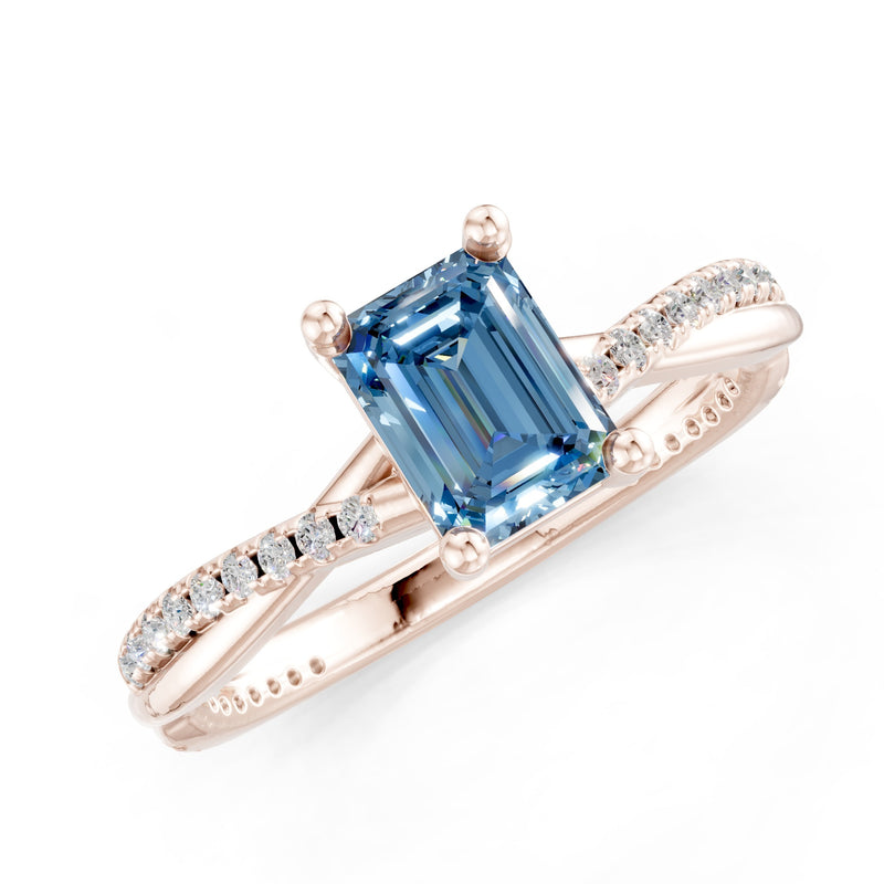 Twisted Emerald Cut Engagement Gold Ring