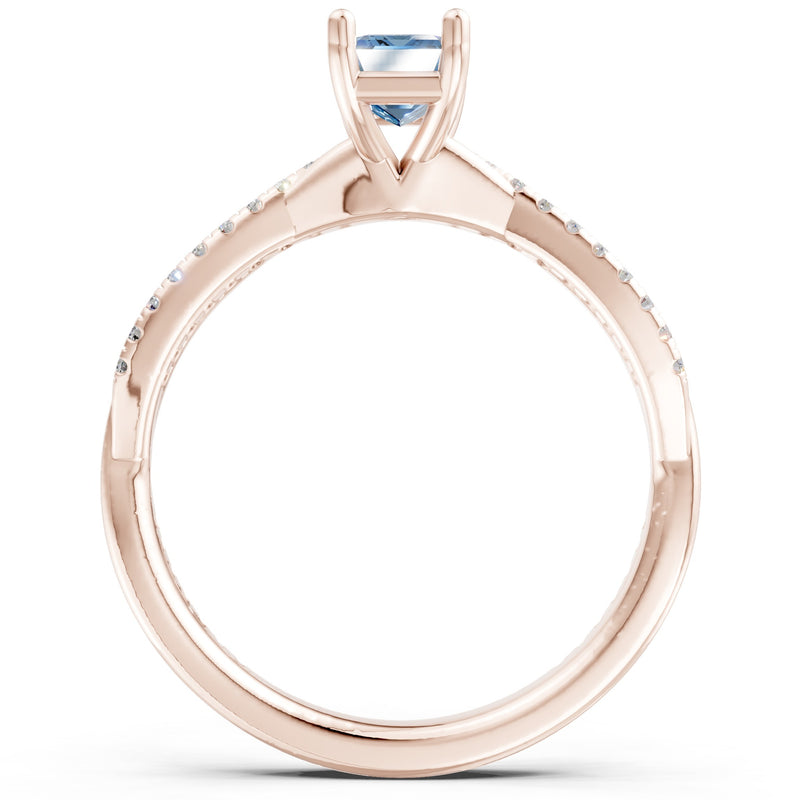 Twisted Emerald Cut Engagement Gold Ring