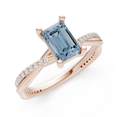 Twisted Emerald Cut Engagement Gold Ring