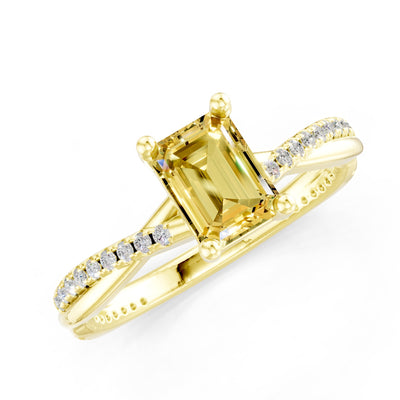 Twisted Emerald Cut Engagement Gold Ring