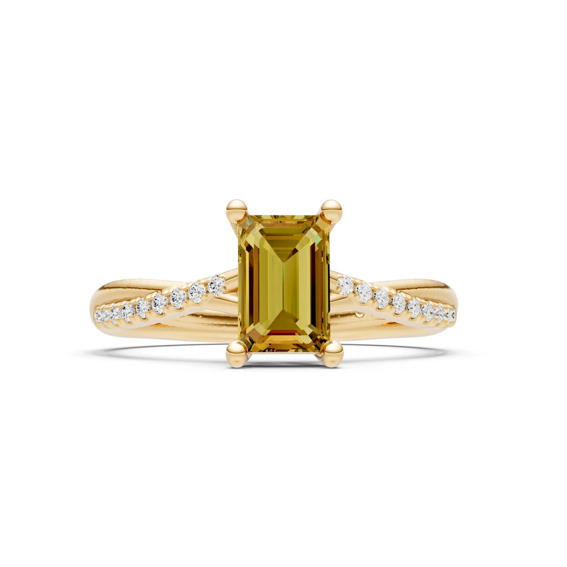 Twisted Emerald Cut Engagement Gold Ring