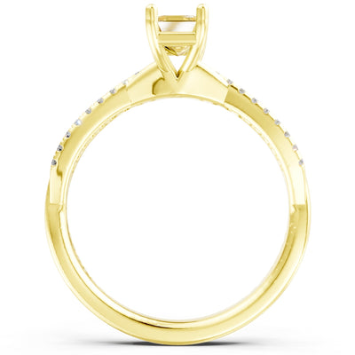Twisted Emerald Cut Engagement Gold Ring