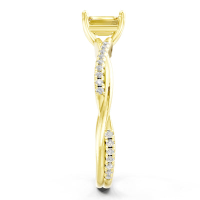 Twisted Emerald Cut Engagement Gold Ring