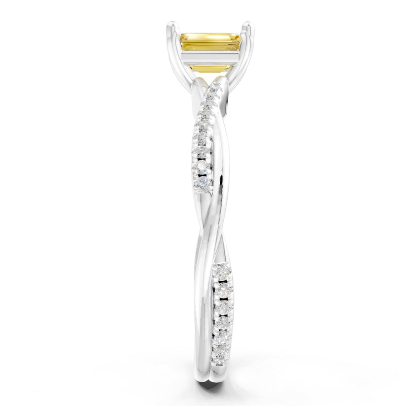 Twisted Emerald Cut Engagement Gold Ring