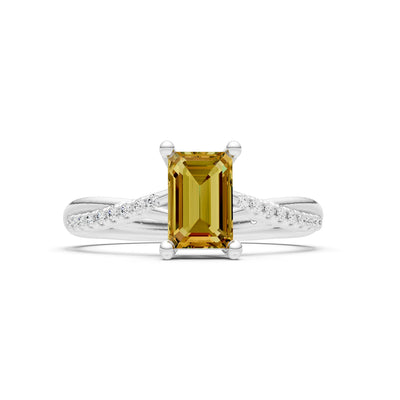 Twisted Emerald Cut Engagement Gold Ring