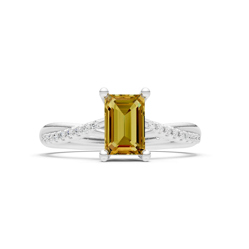 Twisted Emerald Cut Engagement Gold Ring