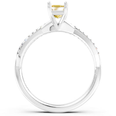 Twisted Emerald Cut Engagement Gold Ring