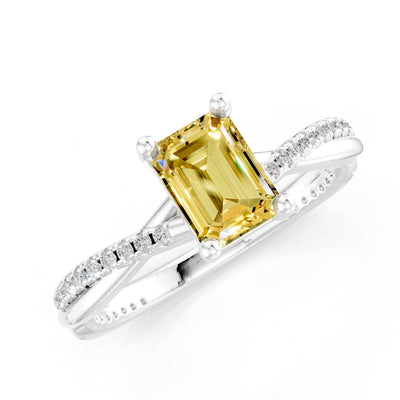 Twisted Emerald Cut Engagement Gold Ring